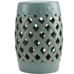 Outsunny 13" Multi-Use Ceramic Garden Stool / Round Side Table / Foot Rest with Lattice Ring Design Antique - Blue Green