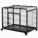 PawHut Folding Design Metal Dog Crate & Heavy Duty Kennel with Removable Tray 4 Locking Wheels 37" x 22.75" x 27.25"
