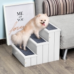 PawHut 3 Step Wooden Carpeted Non Slip Pet Stairs Ramp for Cats and Small Dogs - White