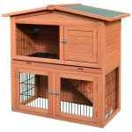 PawHut 40" 2 Story Multi-Level Outdoor Rabbit / Small Animal Enclosure with Ramp and Pull-Out Tray