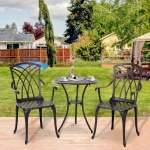 Outsunny 3 Pieces Patio Furniture Set, Outdoor Garden Conversation Set with Coffee Table, 2 Chairs and Umbrella Hole, Brown(c-3)