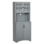 HOMCOM Accent Kitchen Buffet and Hutch Wooden Storage Cabinet with Glass Framed Door, and Microwave Space, Grey