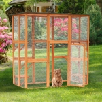 PawHut Cat Cage Indoor Outdoor Wooden Enclosure Pet House Small Animal Cage Hutch Suitable for Rabbit, Dogs, Kitten, Crate Kennel with Waterproof Roof, Multi-Level Platforms, Lock, Grey(c-3)
