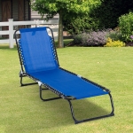 Outsunny Reclining Lounger Cot Adjustable Folding Beach Bed Camping Hiking Lightweight Portable Backyard Navy Blue