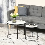 HOMCOM Round Nesting Coffee Table Set of 2, Stacking Modern Accent Tables with Faux Marble Tabletop and Metal Frame for Living Room, White