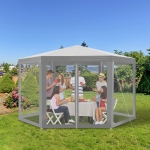 Outsunny Netting Gazebo Hexagon Patio Outdoor Party Activities Waterproof Beige