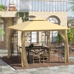 Outsunny 10'L x10'W Gazebo Canopy Waterproof Sun Shade Sunshelter 2-tier UV Protect for Outdoor Patio, Beige