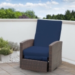 Outsunny PE Rattan Wicker Recliner with 360° Swivel, Water/UV Fighting Material, Soft Cushion, Lounge Chair for Patio, Garden, Backyard, Dark Blue