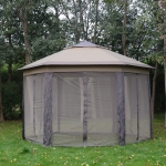 Outsunny 13' x 13' Pop Up Double Roof Hexagon Patio Gazebo Outdoor Instant Shelter Garden Shelter with Netting, Coffee and Beige