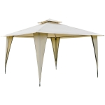 Outsunny 12' x 12' Outdoor Canopy Tent Party Gazebo with Double-Tier Roof, Steel Frame, Included Ground Stakes, Beige