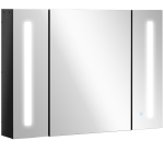 kleankin LED Lighted Medicine Cabinet with Mirror, 35.5"W x 25.5"H Wall Mounted Bathroom Cabinet with 3 Cupboards, Memory Function, USB Charge, High Gloss, Black