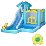 Outsunny 5-in-1 Inflatable Water Slide, Kids Castle Bounce House Includes Slide, Trampoline, Pool, Water Gun, Climbing Wall with Carry Bag, Repair Patches, Ocean Balls, 680W Air Blower
