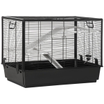 PawHut Small Animal Cage Habitat, Indoor Pet Play House for Guinea Pigs Hamsters Chinchillas, With Accessories Water Bottle Balcony Ramp Food Dish, 31.5"x19"x 22.75", Black