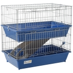 PawHut 2-Tier 27" Steel Plastic Small Animal Cage, Pet Guinea Pig Rabbit Hutch Enclosure, Pet Play House With 2 Doors, Platform, Ramp, Dish and Bottle, Blue