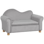 Qaba Kids Sofa, Wooden Armrest Chair for Preschool, Toddler Couch for Kids Room, Kindergarten with Hidden Storage Compartment, Grey