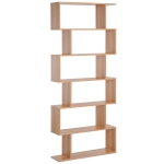 HOMCOM 75.5" H Bookcase 6 Shelf S-Shaped Bookshelf Wooden Storage Display Stand Shelf Organizer Free Standing Oak