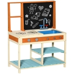 Qaba Kids Kitchen Playset Wooden Pretend Play Toy Set for Toddlers with Chalkboard, Removable Sink, Storage, for 3-8 Year Olds