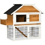 PawHut 48.5" Wooden Rabbit Hutch Outdoor Pet Playpen Bunny House Enclosure with Plant Box, Slide-out Tray, Ramp, for Rabbits and Small Animals, Natural