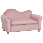 Qaba Kids Sofa, Wooden Armrest Chair for Preschool, Toddler Couch for Kids Room, Kindergarten with Hidden Storage Compartment, Pink