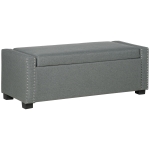 HOMCOM Nailhead Trim Upholstered Flip Top Storage Bench, Fabric Ottoman for Bedroom, or Living room, Light Grey