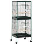 PawHut 55" 2-in-1 Bird Cage Aviary, Parakeet House for finches, budgies with Wheels, Slide-out Trays, Wood Perch, Food Containers, Green