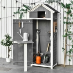 Outsunny 30.75"x 20.75"x71.75" Garden Wood Storage Shed with Workstation Multifunction Lockable Sheds and Outdoor Storage, Grey