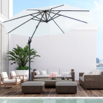 Outsunny Φ9.6' Round Patio Hanging Offset Umbrella Outdoor Cantilever Crank Garden Sun Canopy Shelter 360° Rotation with Cross Base, White