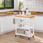HOMCOM Wooden Rolling Kitchen Trolley Wood Top Island Storage Serving Cart Included Wine Rack with Drawers White