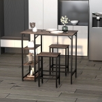 HOMCOM 3 Pieces Industrial Bar Height Dining Table Set with Storage Shelf & 2 Stools