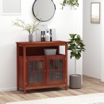 HOMCOM Kitchen Sideboard Glass Door Storage Cabinet with Adjustable Shelf for Dining, Living Room, Wine Red