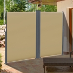 Outsunny Patio Retractable Double Side Awning Folding Privacy Screen Fence Privacy Wall Corner Divider, Garden Outdoor Sun Shade Wind Screen, Beige