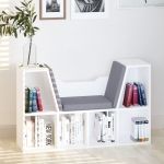 HOMCOM 6-Cubby Kids Bookcase w/ Cushioned Seat Reading Nook Multi-Purpose Storage Organizer Cabinet Shelf Children Bedroom Decor White Grey