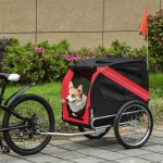 Aosom Dog Bike Trailer Pet Cart Bicycle Wagon Cargo Carrier Attachment for Travel with 3 Entrances Large Wheels for Off-Road & Mesh Screen - Red/ Black