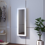 HOMCOM White Mirrored Jewelry Cabinet Hanging Wall Mount Real Glass Mirror Locked, White