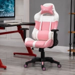 HOMCOM High Back Office Chair, Executive Racing Gaming Chair, Adjustable Recliner with Removable Headrest Pillow for Home, Office, White and Black(c-4)