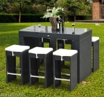 Outsunny Patio 5 PCS Rattan Wicker Bar Chairs Set Foldable Portable Outdoor & Indoor UV Resistant Barstools Garden Furniture Set w/ Glass Table Brown(c-2)
