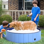PawHut Folding PVC Dog Bath Pool Portable Pet Kiddie Swimming Pool, Outdoor/Indoor Puppy Bath Tub with Nonslip Bottom for Dogs & Cats, (Φ47.2”, Blue)