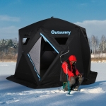 Outsunny 116.25" Pop-up Ice Fishing Shelter Tent for 4-6 People -40℃ Portable w/ Carry Bag Zippered Door Ground Stakes Oxford Fabric