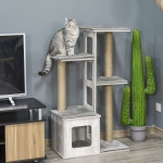 PawHut 45" Deluxe Plush Cat Tree Tower Activity Center Climbing Frame Kitten Play House with Jute Scratching Posts Condo Perch Cushion Grey