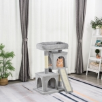 PawHut Plush Cat Tree Tower w/ Sisal Scratching Post Board Perch Condo Light Grey