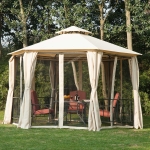 Outsunny 13ft Hexagon Gazebo Outdoor Canopy Shelter with Netting and Shaded Curtains Beige