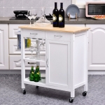 HOMCOM Kitchen Storage Trolley Cart Serving Cart 2 Drawers Wine Glass Rack Towel Rail