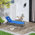 Outsunny Adjustable Portable Garden Beach Sun Lounger Chair Bed with Headrest Reading Hole Design Blue