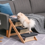 PawHut Wood Pet Stairs 2 In 1 Convertible Dog Steps and Carpeted Ramp Portable Foldable 3 Level Cat Ladder for High Bed Couch Car(c-4)