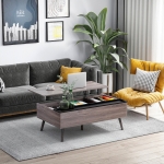 HOMCOM Lift-Top Coffee Table with Hidden Storage Compartment and Storage Cabinet, Industrial Design End Side Table, Grey