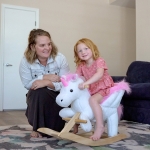 Qaba Kids Rocking Chair Plush Unicorn Child Soft and Warm Rocking Horse with Sing Along Song Pink