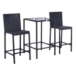 Outsunny 3 PCS Rattan Bar Set with Glass Top Table, 2 Bar Stools for Outdoor, Patio, Garden, Poolside, Backyard