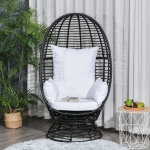 Outsunny Outdoor Round PE Ratttan Wicker 360 Degree Swivel Basket Egg Chair with Cushion, Black