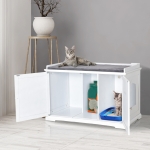 PawHut Wooden Cat Washroom Pet Litter Box Decorative Kitten House Nightstand End Table Indoor with Magnetic Door White(c-4)