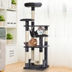 PawHut 52" Multi-Level Cat Tree Tower Kitten Scratcher Activity Center Play House with Hammock Grey